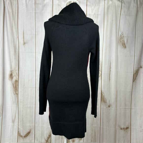 Candies Cowl Neck Sweater Tunic Long Sleeve Dress Black Red Zig Zag Pattern - Picture 2 of 7
